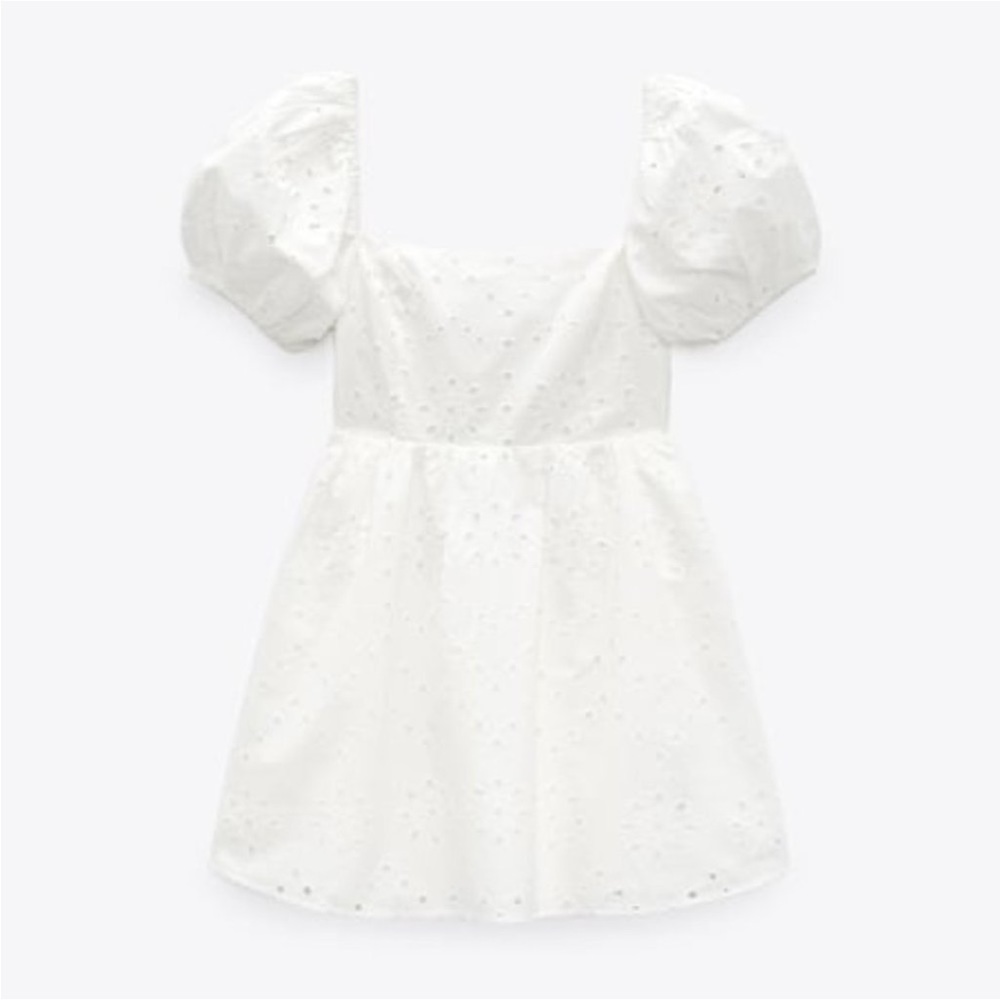 Zara Eyelet Dress with Cutwork Embroidery White